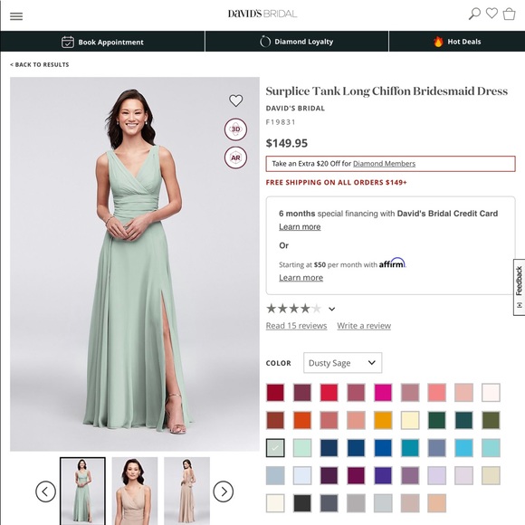 David’s Bridal Long Chiffon Bridesmaid Dress - Picture 1 of 5